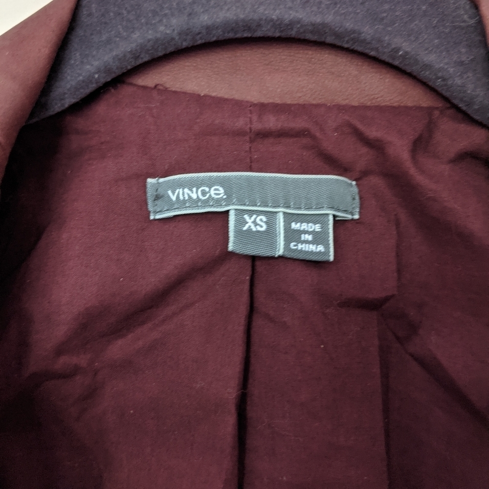 VINCE Leather Burgundy Red Drape Neck Open Jacket Size XS - Picture 8 of 10